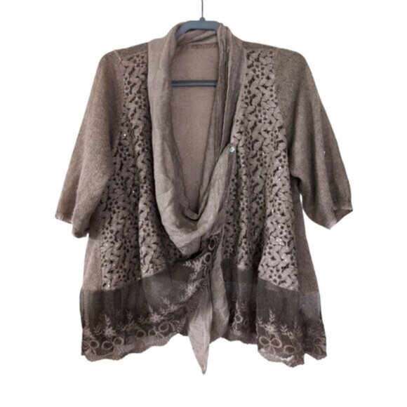 Made in Italy Sweaters - Made In Italy Wool Mohair Lagenlook Boho Forest Fairy Crochet Lace Cardigan OS